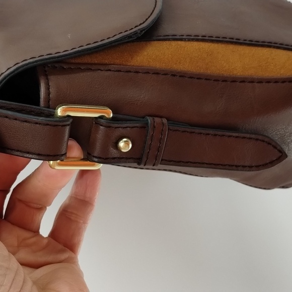 London Fog crossbody shoulder satchel handbag two tone brown flap over - Picture 6 of 14